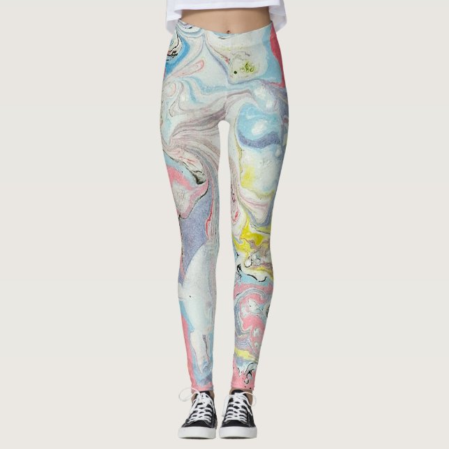 Leggings Abstratas Pastel Ebru Water Marble (Frente)