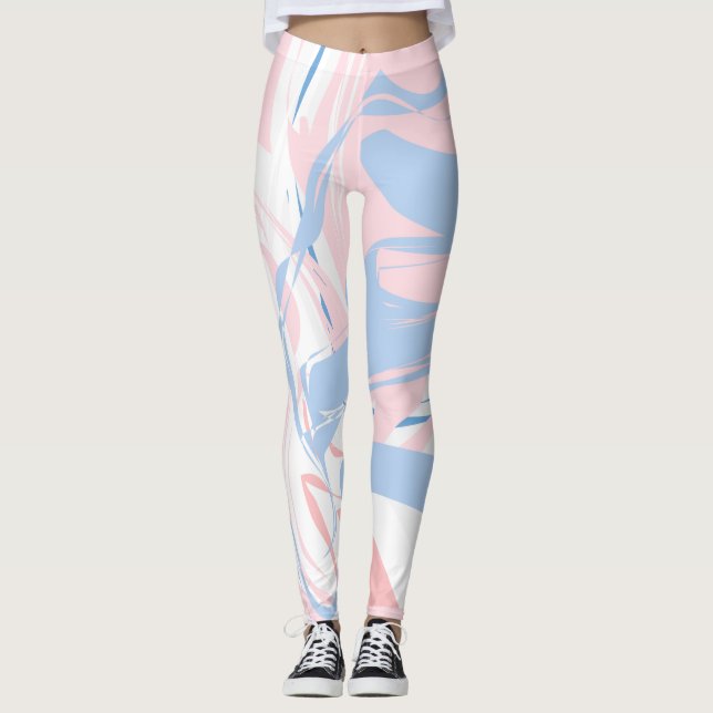 Leggings Abstratas Redemoinho Rosa Branco Azul (Frente)