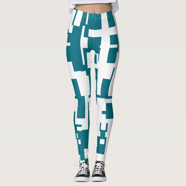 Leggings Abstratas Verde-Azul e Branco (Frente)