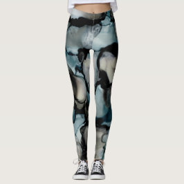 Leggings Abstrato azuis e pretas femininas