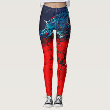 Leggings Abstrato azuis e vermelhas marmoreadas
