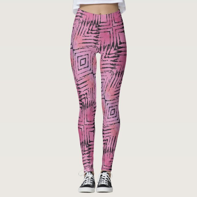Leggings Abstrato cor-de-rosa e preto (Frente)