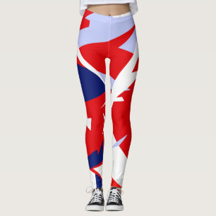 Leggings Abstrato de Arte Vermelha Azul-Branco, Fo