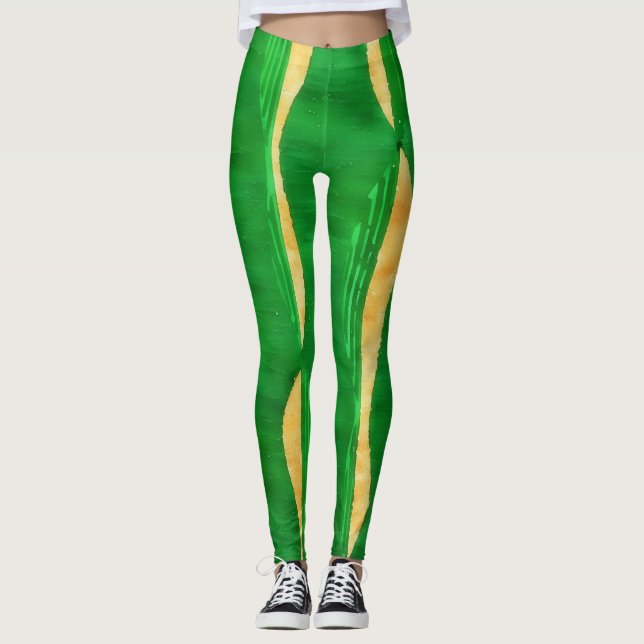 Leggings Abstrato de Cordas Amarelas Verdes (Frente)
