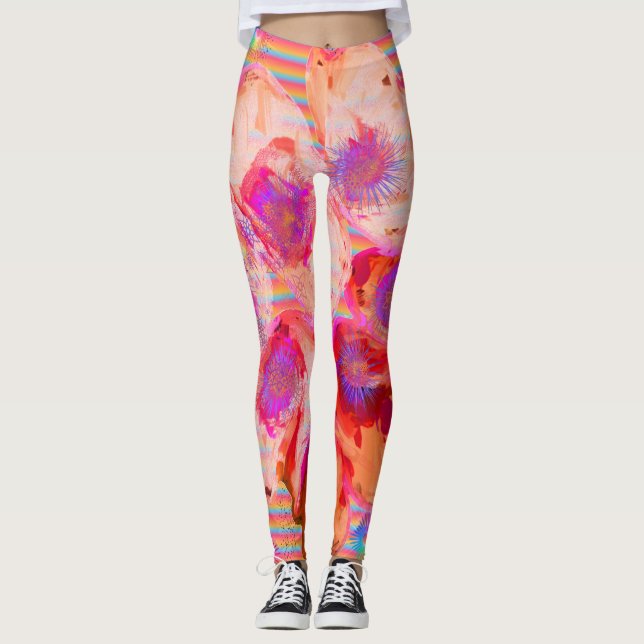 Leggings Abstrato de Designer em Cores Laranja (Frente)