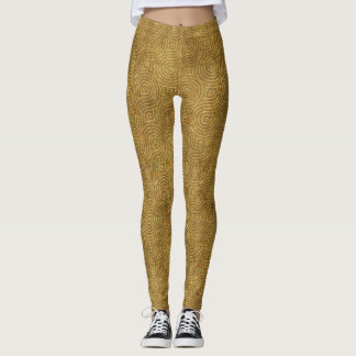 Leggings Abstrato Dourado e Anéis Concêntricos de