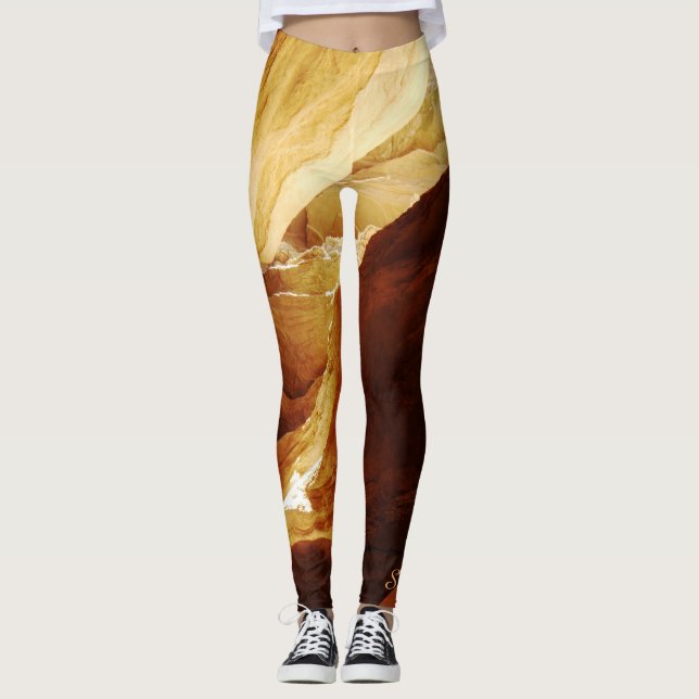 Leggings abstrato, Marrom e Dourado com o Nome (Frente)