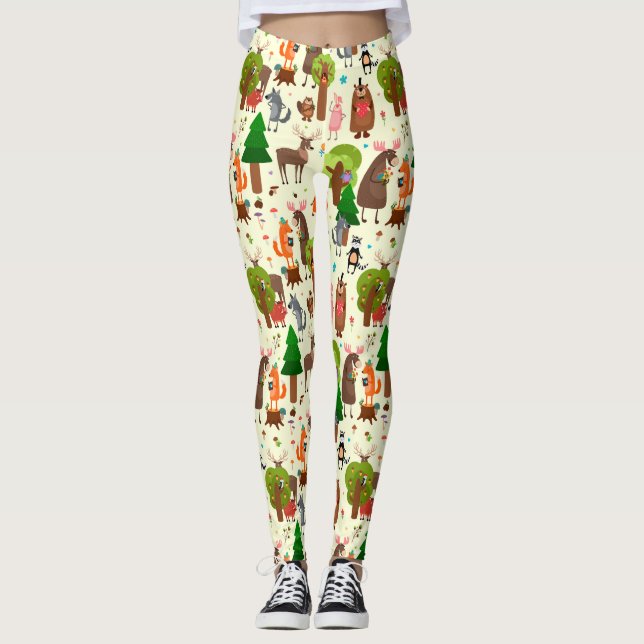 Leggings Adoráveis De Animais Florestais (Frente)