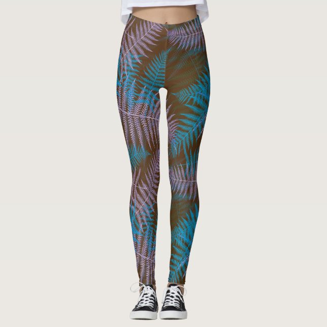 Leggings Adoráveis de Folhas Roxas e Azuis (Frente)