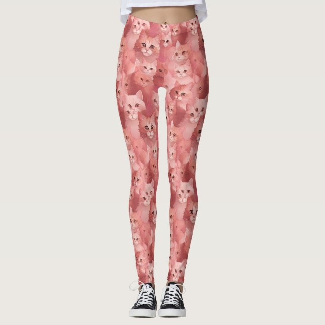 Leggings Adoráveis Rosa Bege com Gato (Frente)