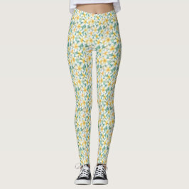 Leggings All-Over-Impressão do Frangipani Branco e