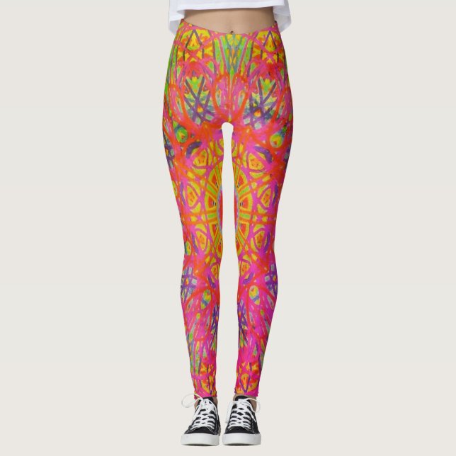 Leggings Amarelas e Púrpuras do Mandala Digital (Frente)