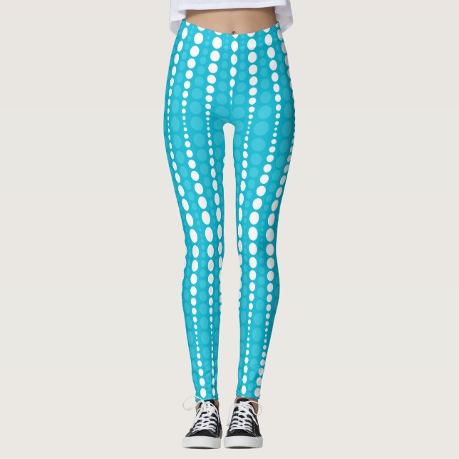 Leggings Aqua Azul e Branco com Bolinhas (Frente)