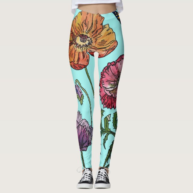 Leggings Aqua Poppy Floral (Frente)