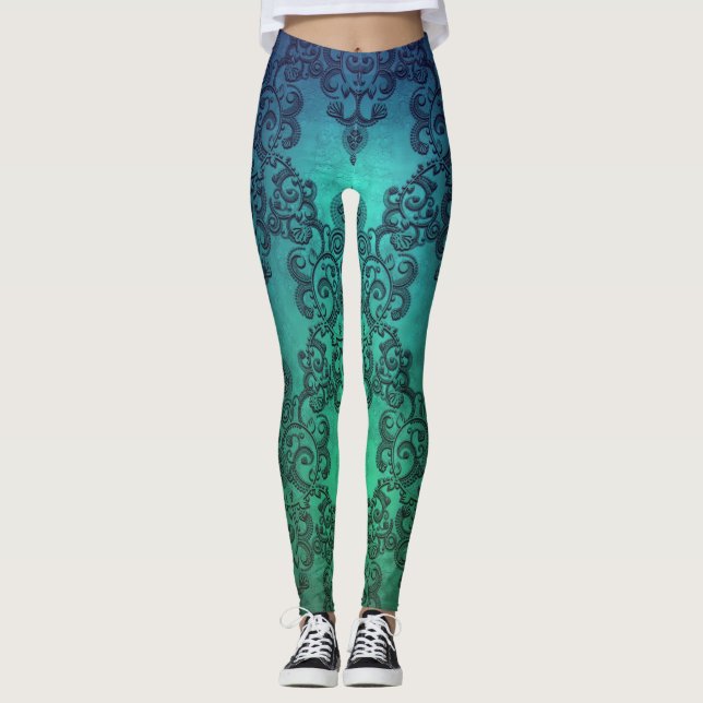 Leggings Aquamarine Dreams Damask Boho Style (Frente)