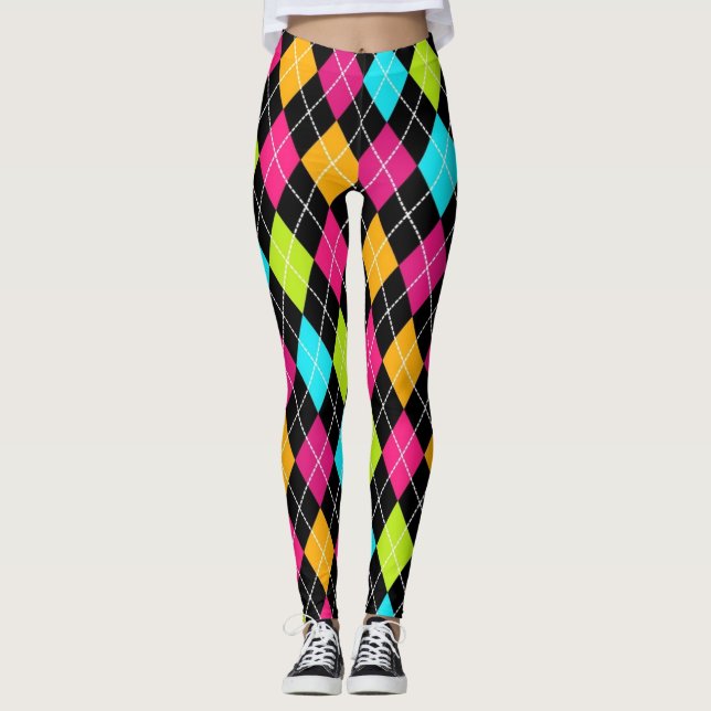 Leggings Argyle femininas em multicores (Frente)