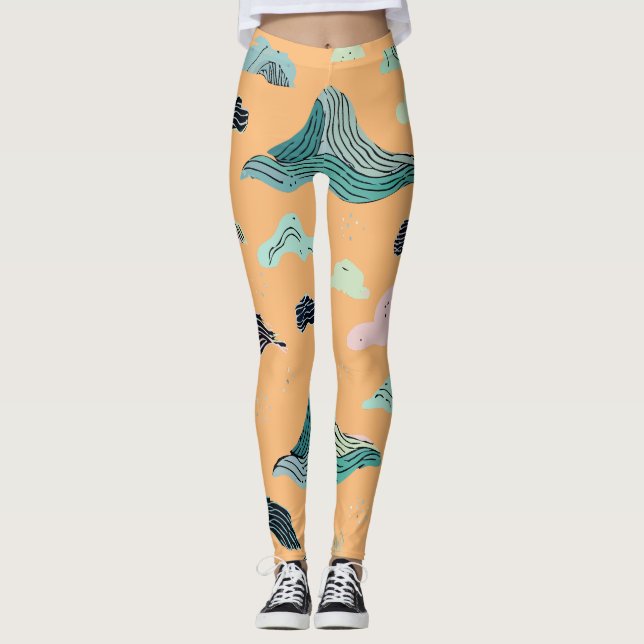 Leggings Artísticas de Blisas do Oceano - Na moda  (Frente)