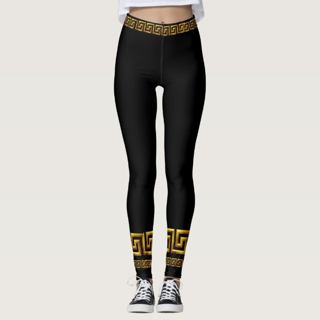Leggings Atléticos Chave Grega Dourada (Frente)