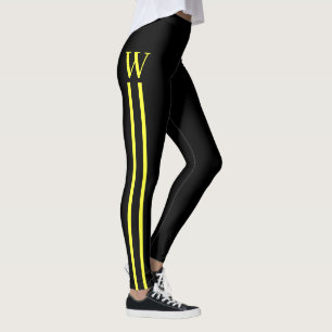 Leggings Atléticos com Listras Laterais Preto e Am