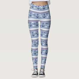 Leggings Azuis e Brancas com Âncoras Náuticas