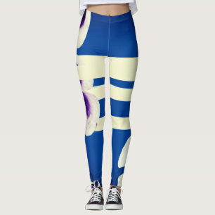 Leggings azuis, linhas e flores