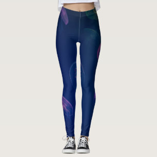 Leggings Azul Escuro Abstratas com Acento Rosa Rox