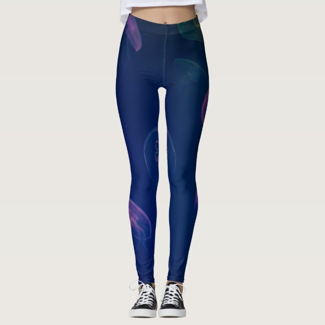 Leggings Azul Escuro Abstratas com Acento Rosa Rox (Frente)