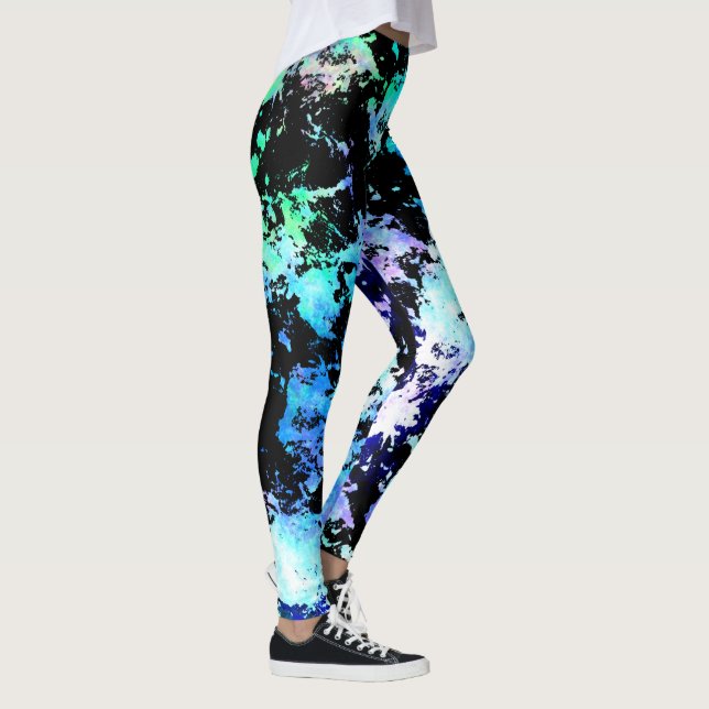 Leggings Azul Verde Roxo Abstrato com Efeito de Ti (Direita)