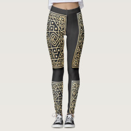 Leggings Barrocas ornamentados Pretas e Douradas