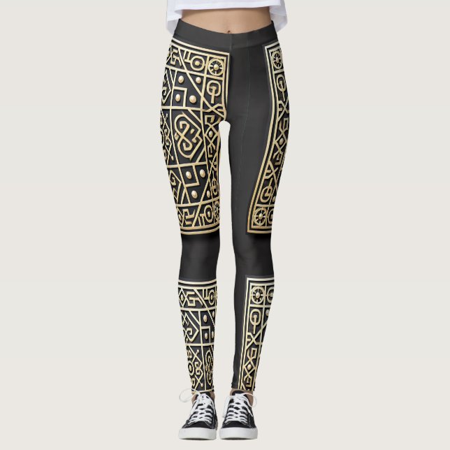 Leggings Barrocas ornamentados Pretas e Douradas (Frente)