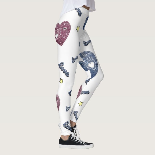 Leggings blanco con corazones de azul jeans (Direita)