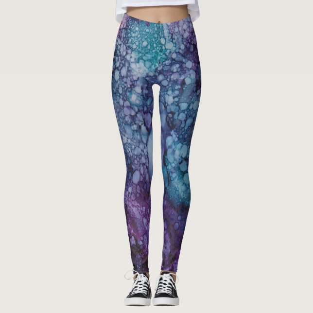 Leggings Blues/Purples Design de tinta (Frente)