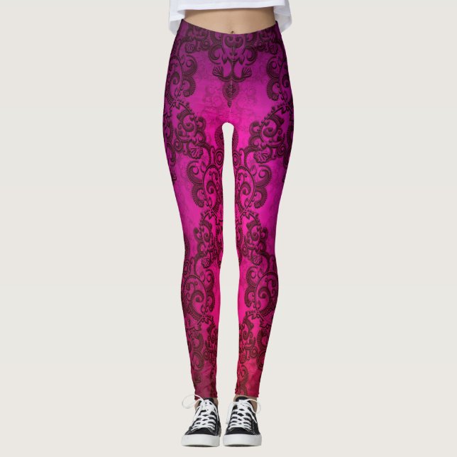 Leggings Boho Estilo Damask Fúcsia Intenso (Frente)