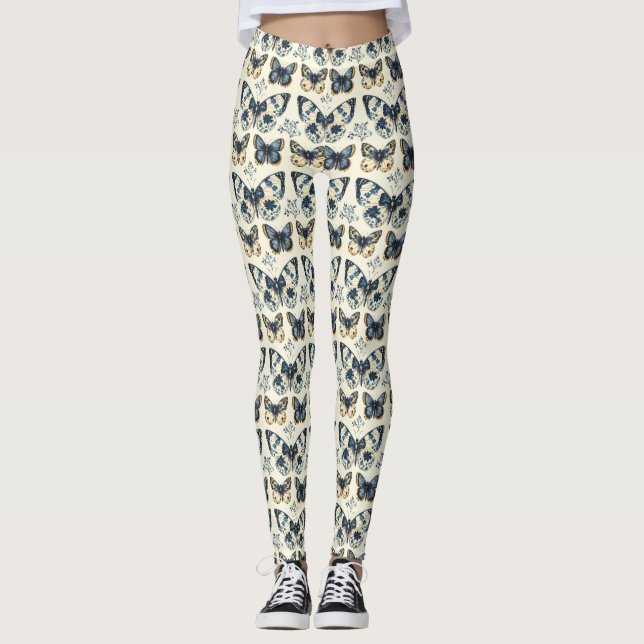 Leggings Borboleta com Padrão Botânico Antigo (Frente)
