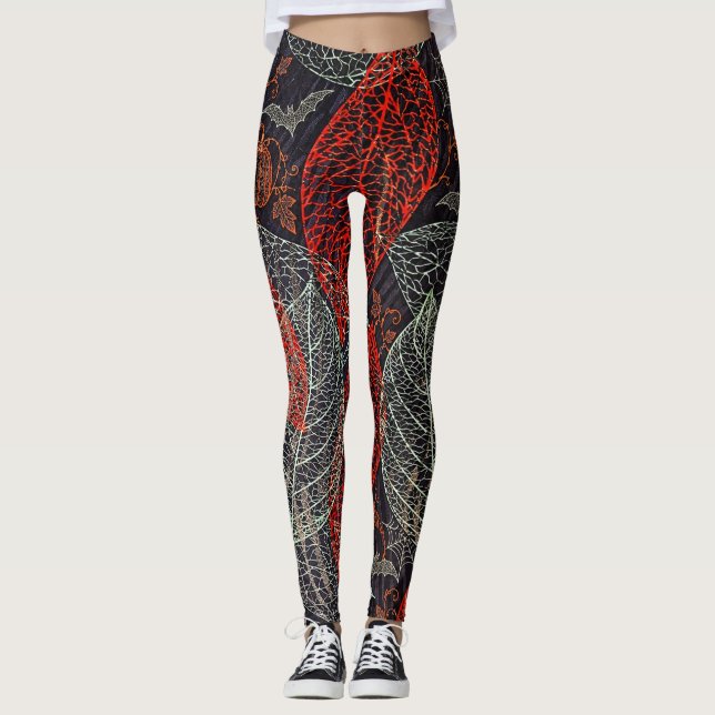 Leggings Botânicos de Halloween com Abóboras & Mor (Frente)