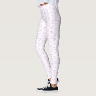 Leggings Brancas com Corações Roxos