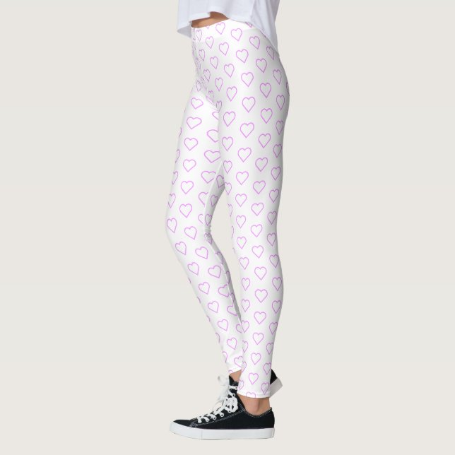 Leggings Brancas com Corações Roxos (Esquerda)