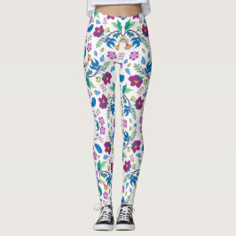 Leggings brancas com padrões florais vibrantes