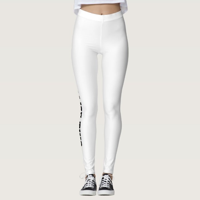 Leggings Brancas Com Texto Preto (Frente)