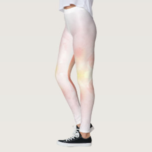 Leggings brancas com tons pastel rosa e amarelo su
