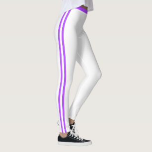 Leggings brancas de faixa do lado roxo - Escolher 
