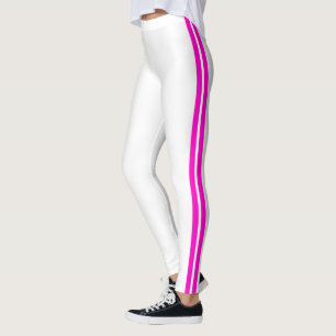 Leggings brancas de faixa lateral rosa - suas core