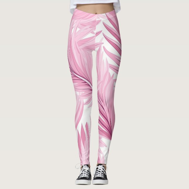 Leggings brancas e cor-de-rosa tropicais (Frente)