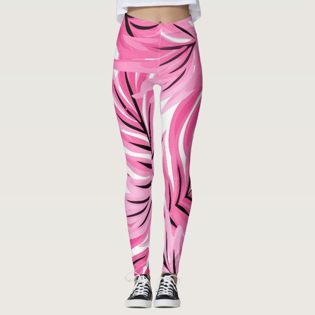 Leggings brancas e cor-de-rosa tropicais (Frente)