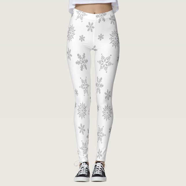 Leggings brancas e prateadas de flocos de neve (Frente)