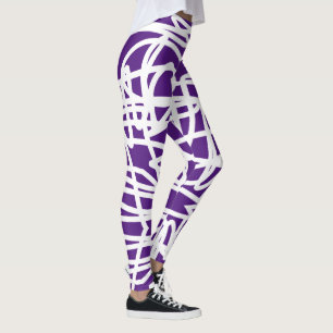 Leggings Brancas e Roxas de Arte Abstrata Funky