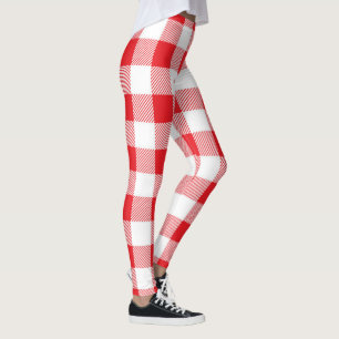 Leggings brancas e vermelhas verificadas para mulh