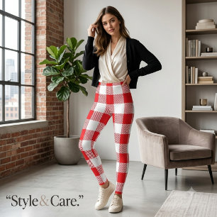 Leggings brancas e vermelhas verificadas para mulh