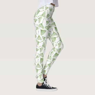 Leggings brancas elegantes com folha de ginkgo ver