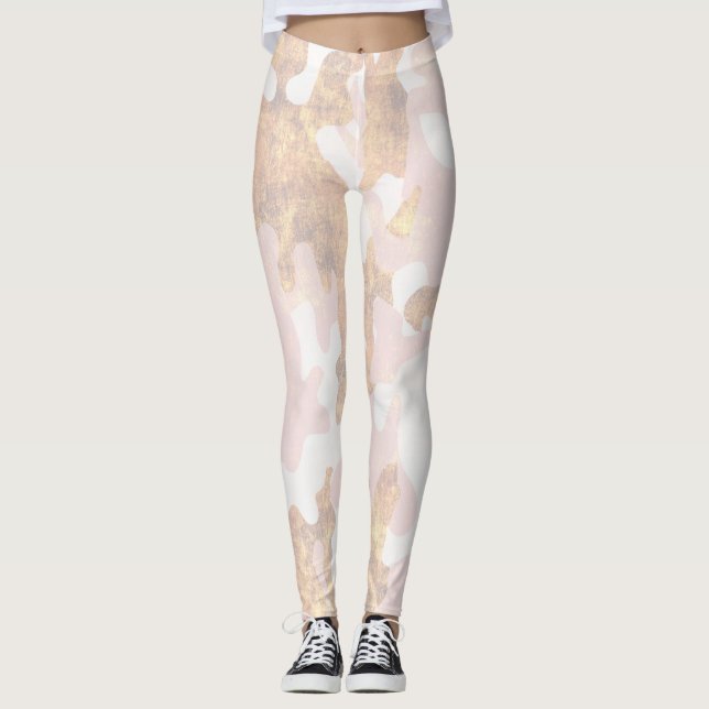 Leggings brilhantes de camuflagem rosa (Frente)